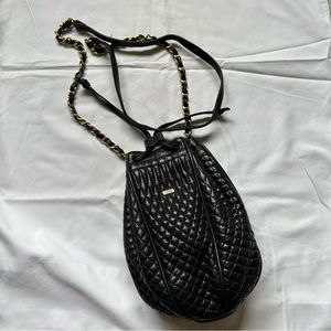 BALLY black leather quilted bucket bag with gold hardware